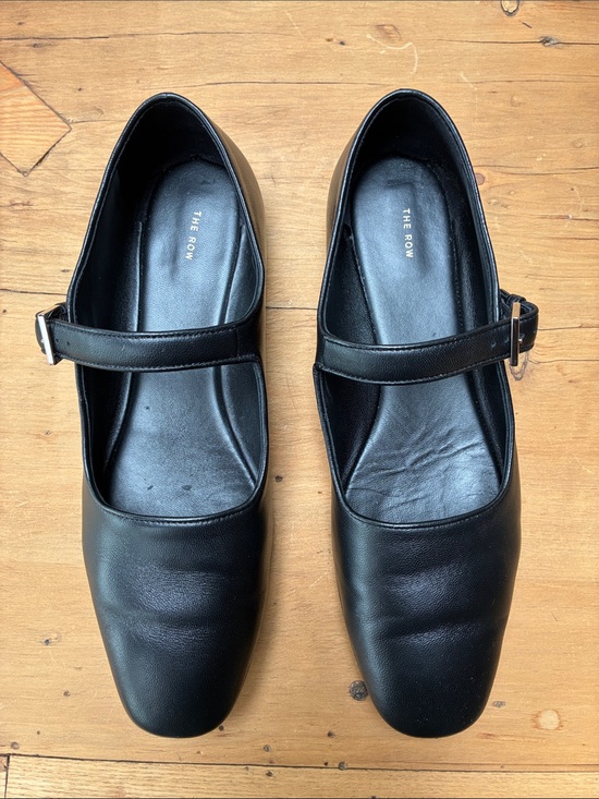 The Row Shoes - The Row Black Leather Mary Jane Loafers